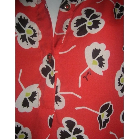 Juicy Couture Blouse Floral Mod Print Persimmon Logos Shirt Top Cottagecore Boho - Picture 4 of 11